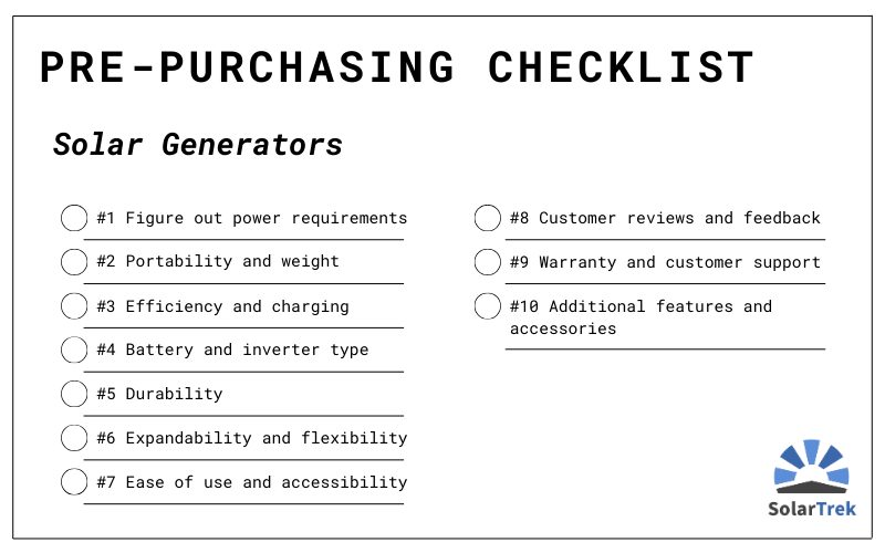 solar generator pre-purchase checklist