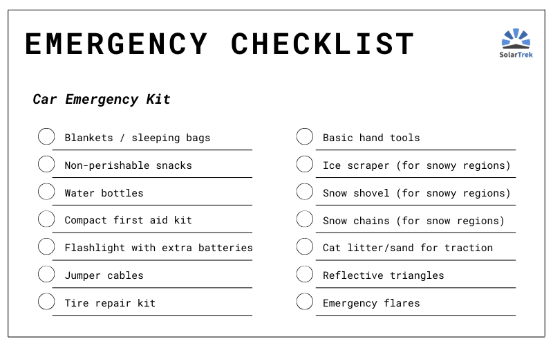 power outage emergencies checklist: car kit