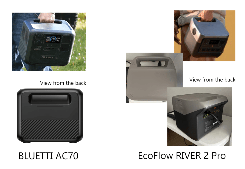 bluetti ac70 vs ecoflow river 2 pro carrying comparison